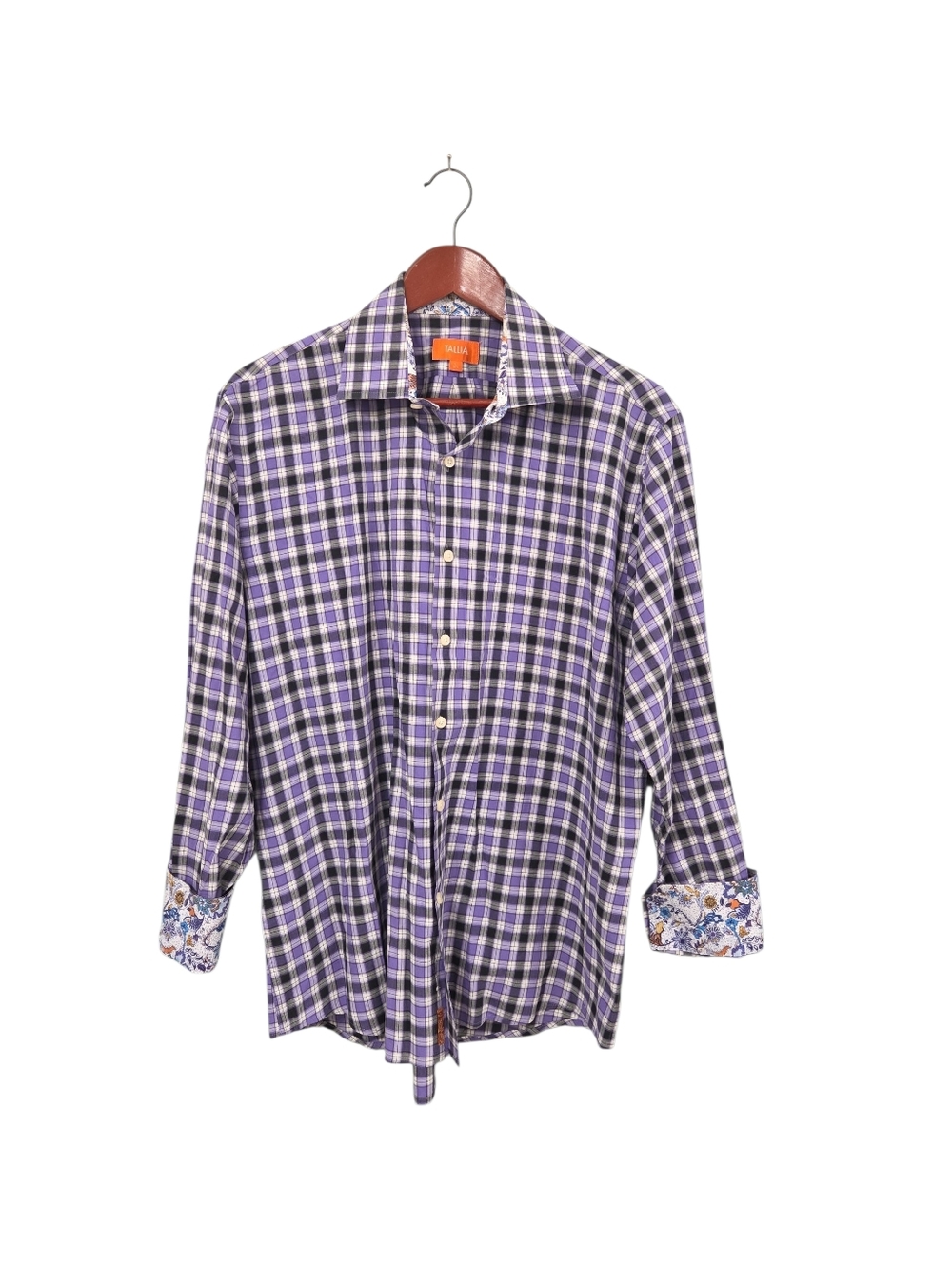 Tallia Button Down Designer Luxury Shirt Mens Size Large Paisley Check‎ Print